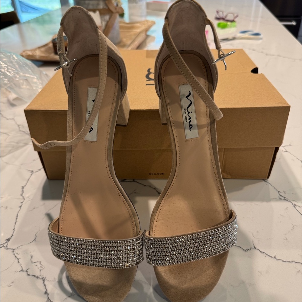 Mia 2”in Heels with rhinestone covering the toe.